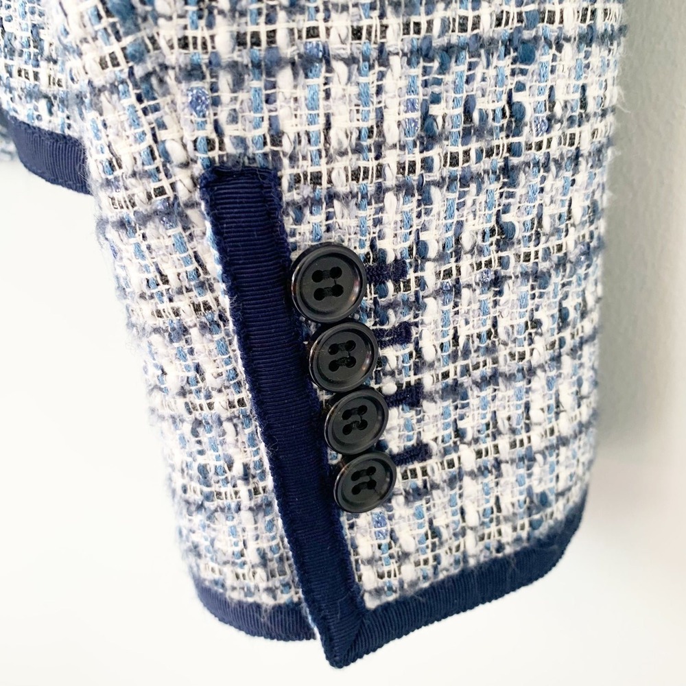 NWOT Talbots Tweed Blazer Women 10 Blue White Grosgrain Trim Textured Jacket - Picture 7 of 11